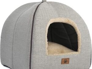 Lit niche pour chat d’intérieur avec coussin amovible lavable rembourré, lit doux et auto-chauffant pour chat