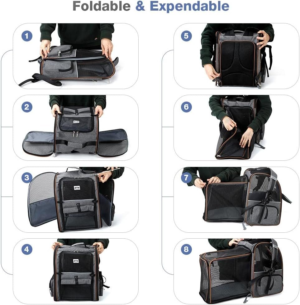 Lekespring Sac Transport Chat avec 4 Entrées, pour Chien, Respirant - Sac a Dos avec Harnais Intérieur - Charge Maximale 8kg - Gris – Image 2