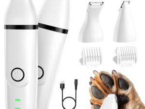 oneisall 4 en 1 Tondeuse chien set, Silencieuse Tondeuse pour chien,Sans Fil Fondeuse Toilettage pour Animaux avec 4 têtes de coupe multifonctions pour Chat et Chien (Blanc)