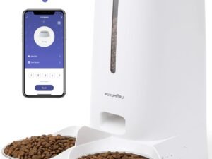 FUKUMARU Distributeur Croquettes Chat Automatique, 4L Distributeur Croquettes pour Chiens et Chats avec 2 Bols en Acier Inoxydable, 10 Repas par Jour et Contrôle de la Minuterie