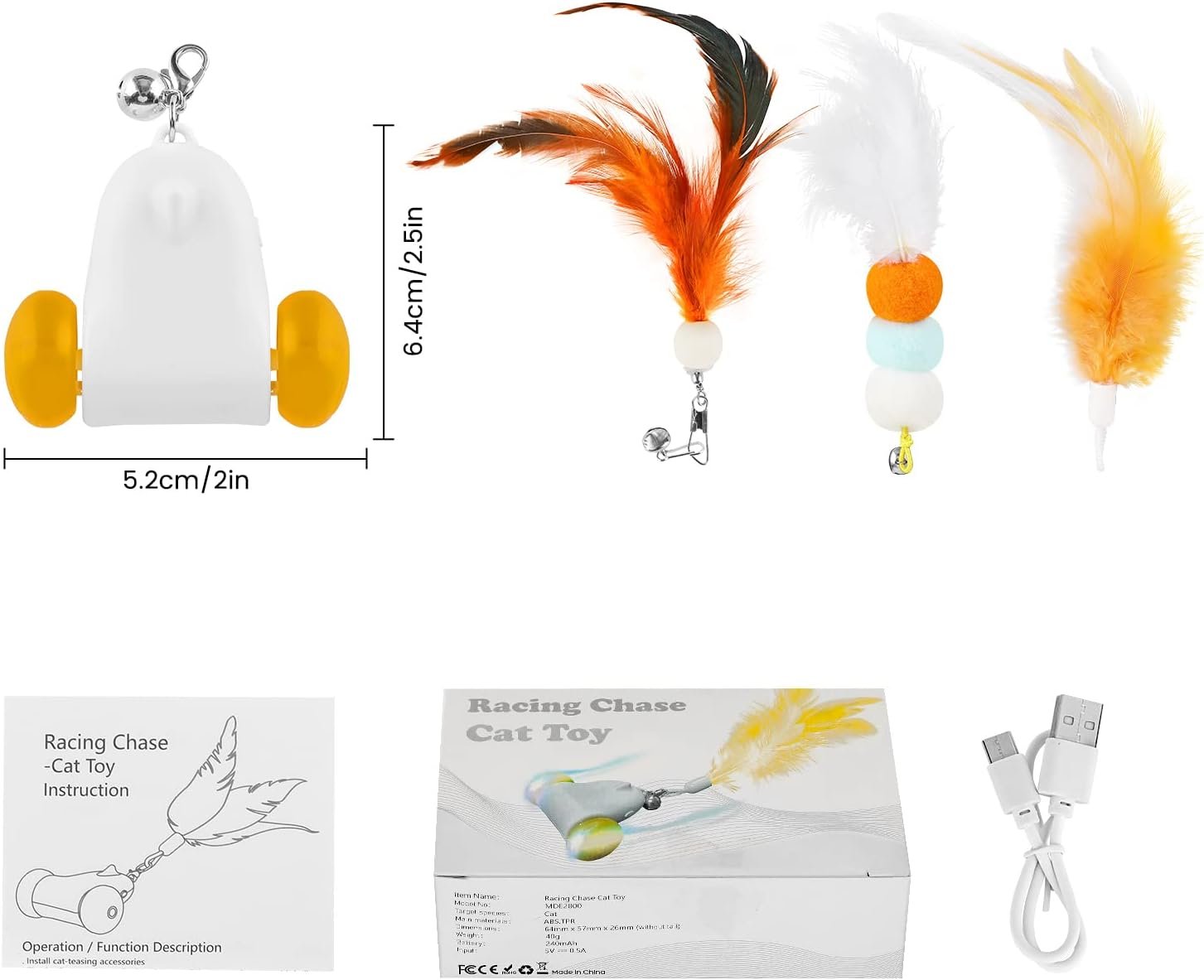 HAPPY HACHI Jouet Interactif pour Chat, 2 Vitesses Réglables, Mouvement Irrégulier USB Rechargeable Jouet Chat Interieur, avec Lumière LED Colorée, stimule l'instinct de Chasse, avec 3 Plumes – Image 3