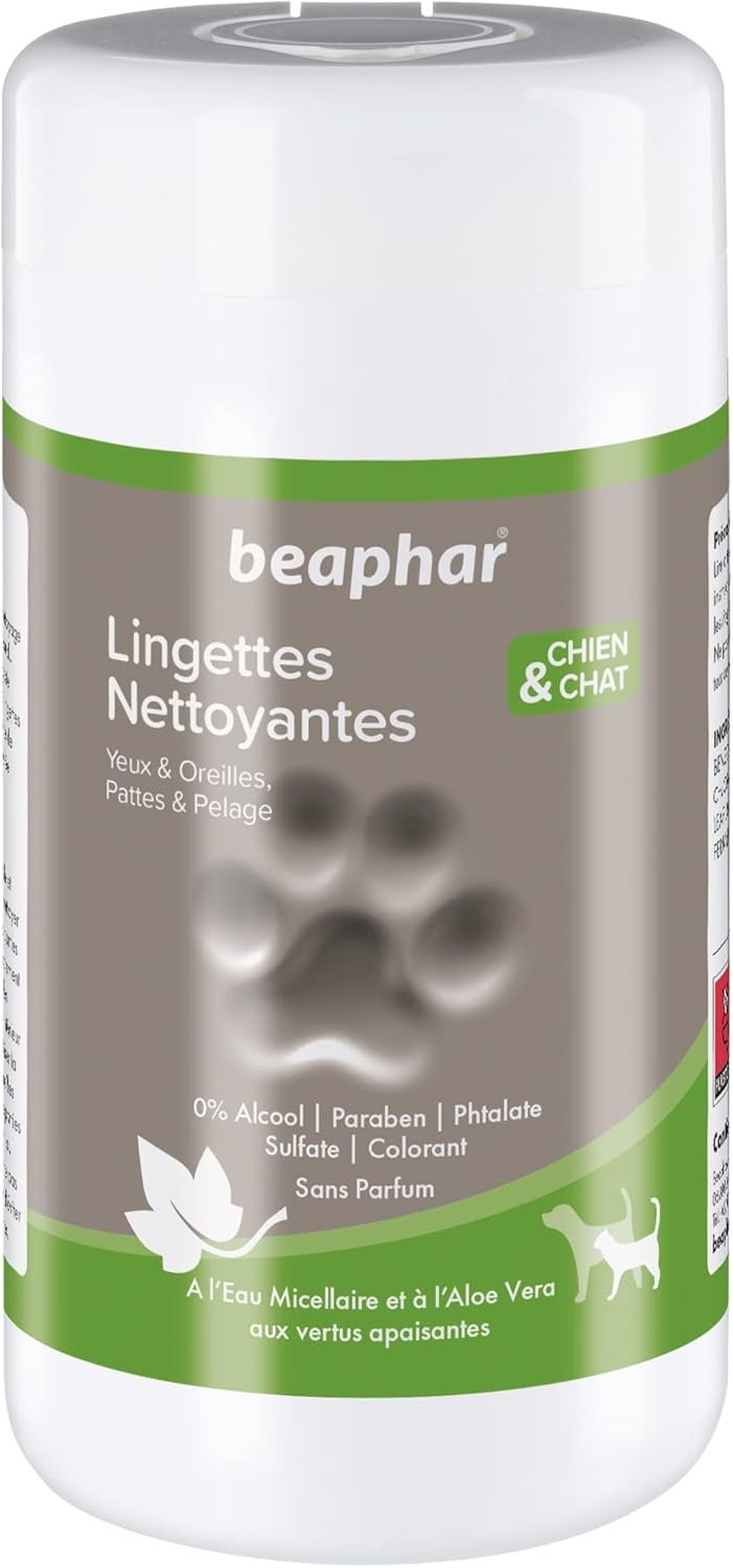 Beaphar – Lingettes nettoyantes Yeux, Oreilles, Pattes et Pelage pour Chien et Chat – Au Calendula aux vertus apaisantes – Facilite Le Nettoyage – Respecte l’épiderme de l’Animal – 100 lingettes