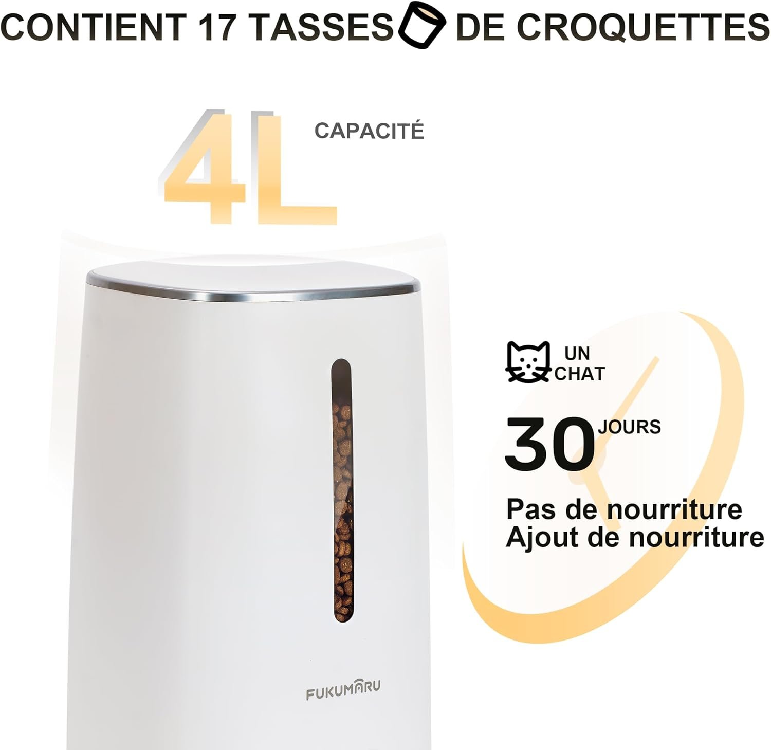 FUKUMARU Distributeur Croquettes Chat Automatique, 4L Distributeur Croquettes pour Chiens et Chats avec 2 Bols en Acier Inoxydable, 10 Repas par Jour et Contrôle de la Minuterie – Image 6