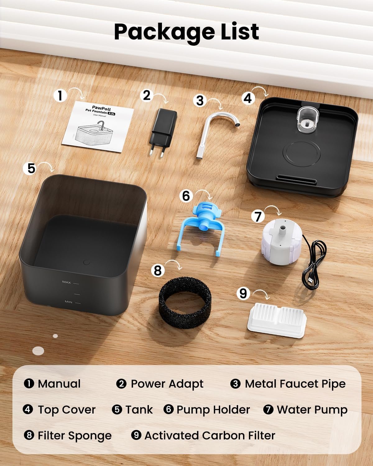 PawPoll Fontaine a Eau Chat, 2,2L, Super Silencieuse, Filtre à Carbone Activé, Facile à Mettoyer, Distributeur Eau Chat avec LED, Convient à Plusieurs Animaux de Compagnie – Image 3