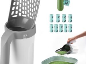 MYPIN Pelle à Litière pour Chat avec Support, Poubelle à Litière pour Chat avec 120 Sacs, Ramasse Crotte Chat de Grande Capacité