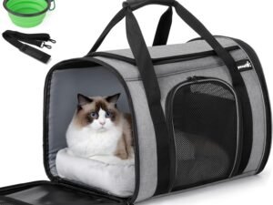 Pecute Sac de Transport pour Chat, Caisse de Transport Chat et Chien avec Coussin Doux, Sac Portable ou Sac à Bandoulière en Tissu pour Un Transport Confortable, Sac Pliable pour Les Voyages Avion