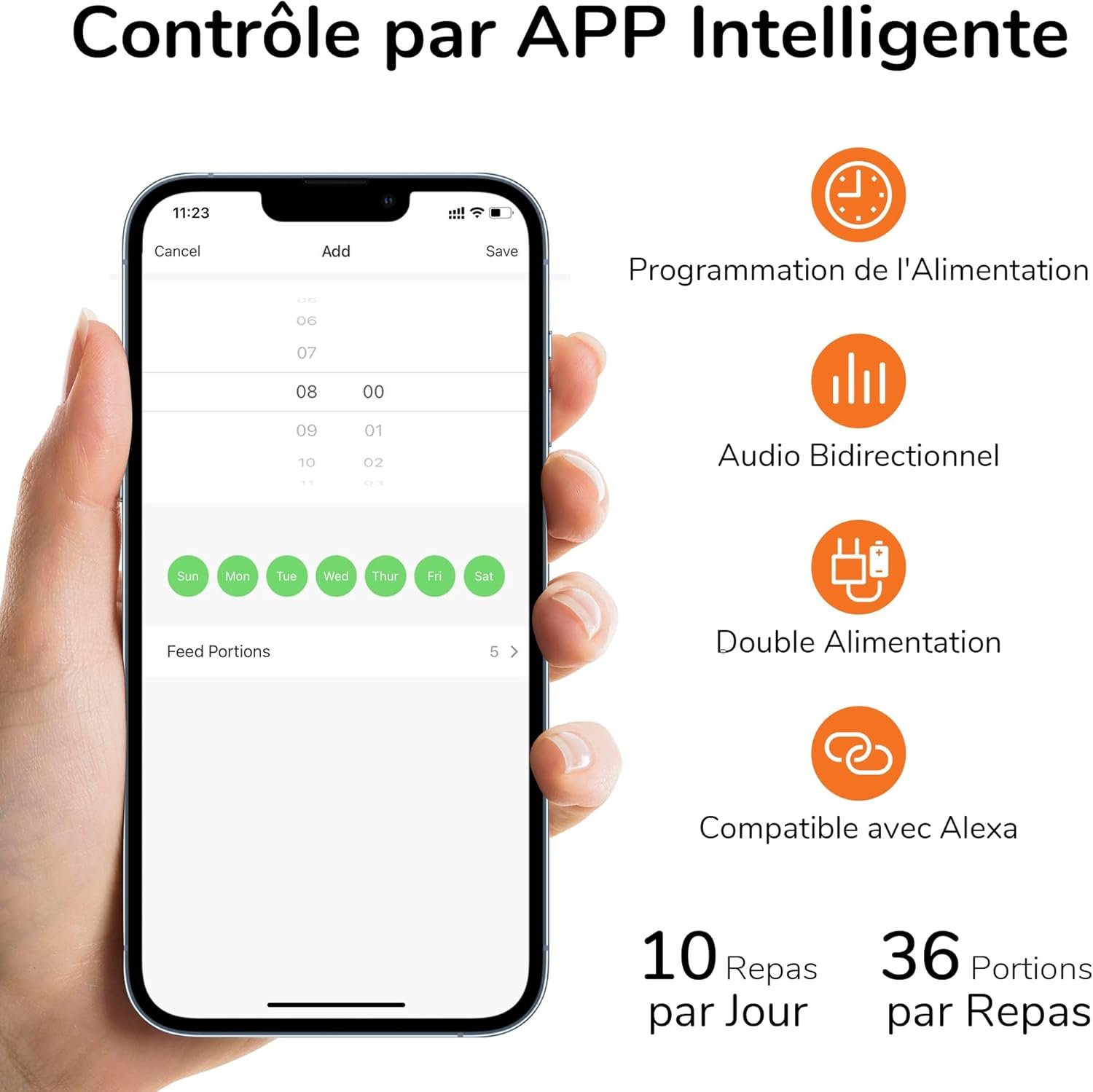 FUKUMARU Distributeur Croquettes Chat Automatique, 4L Distributeur Croquettes pour Chiens et Chats avec 2 Bols en Acier Inoxydable, 10 Repas par Jour et Contrôle de la Minuterie – Image 3