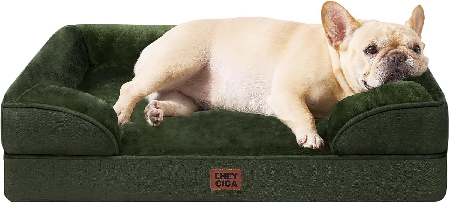 EHEYCIGA Panier Petit Chien Orthopedique, Memoire de Forme Lit pour Chien Dehoussable Lavable, Canapé Chiens Dehoussable Imperméable, Vert Foncé
