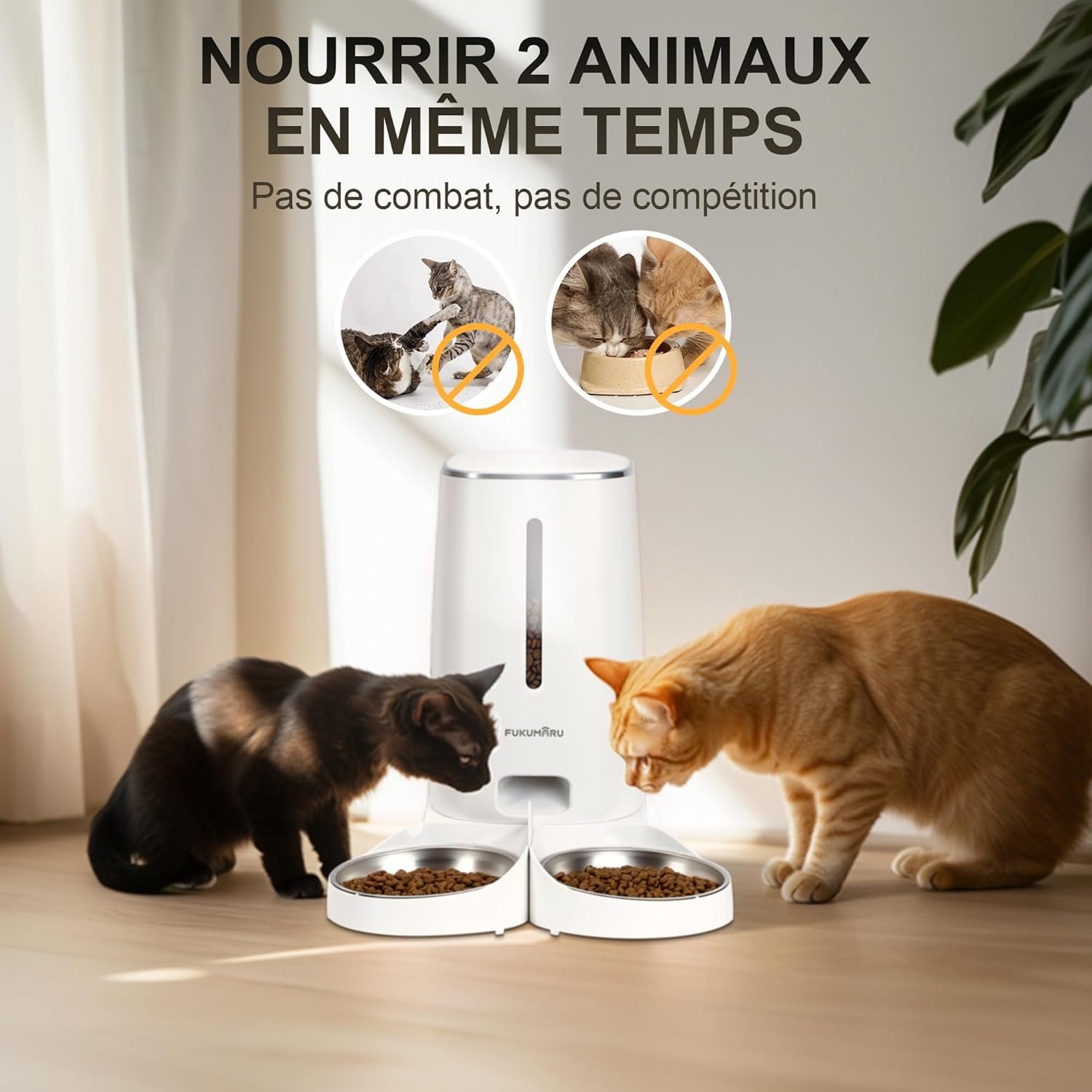 FUKUMARU Distributeur Croquettes Chat Automatique, 4L Distributeur Croquettes pour Chiens et Chats avec 2 Bols en Acier Inoxydable, 10 Repas par Jour et Contrôle de la Minuterie – Image 4