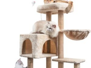 Arbre à Chat Griffoir, 145cm, Tour d'escalade Stable à Plusieurs Niveaux, Arbres d'activité avec 7 poteaux en sisal, 5 Plates-Formes, 2 nids pour Chat Chaton