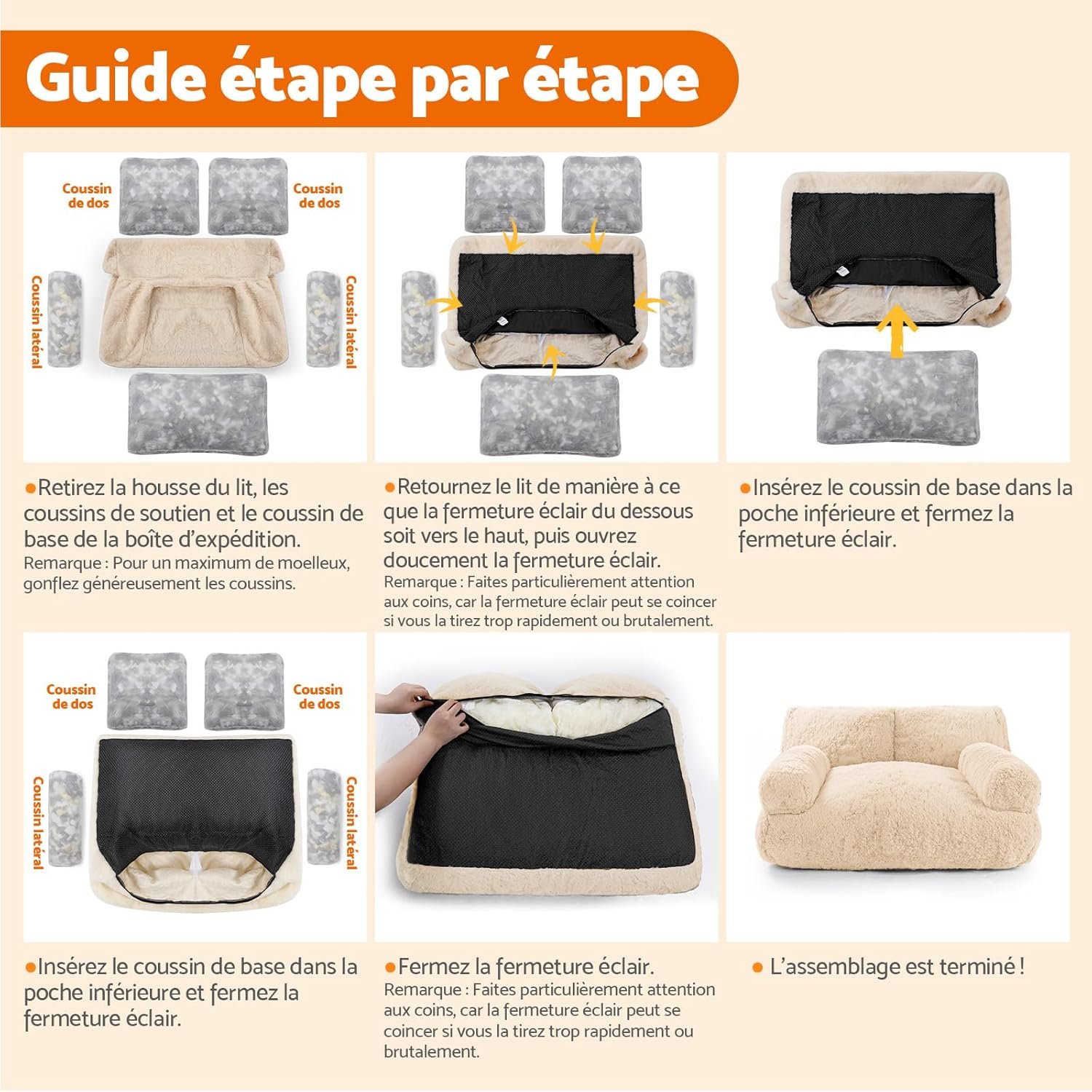 Gimars Canapé Lit pour Chat Grande Taille 10 % de Mousse en Plus, Lit Orthopédique Douillet avec Bords Relevés, Housse Amovible et Base Antidérapante,Couleur du thé au Lait – Image 5