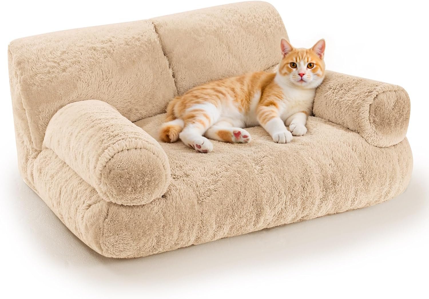 Gimars Canapé Lit pour Chat Grande Taille 10 % de Mousse en Plus, Lit Orthopédique Douillet avec Bords Relevés, Housse Amovible et Base Antidérapante,Couleur du thé au Lait