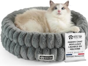 One PETS-TOP Panier Chat Moelleux – Coussin Chat ou Petit Chien Doux et Confortable – Cat Bed Antistress – Couchage Apaisant Rond et Chaud (Gris, 50 cm)