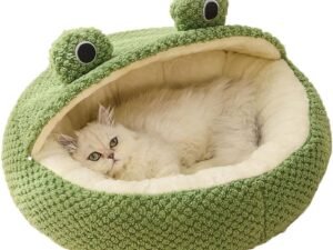 JINGTOPS Maison pour Chat D'IntéRieur,Couchage Chat,Coussin Chat Anti Stress, Grotte pour Chat,Lits pour Chat Forme de Grenouille Chaude et Douce avec Fond AntidéRapant (M-50cm, moitié Hangar)