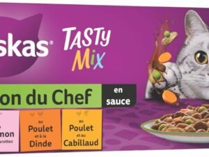 WHISKAS Repas pour Chat - 40 Sachets Fraîcheur - Tasty Mix Sélection du Chef (4 variétés) - Pâtée pour Chat Adulte en Sauce – Nourriture Humide Complète & Equilibrée
