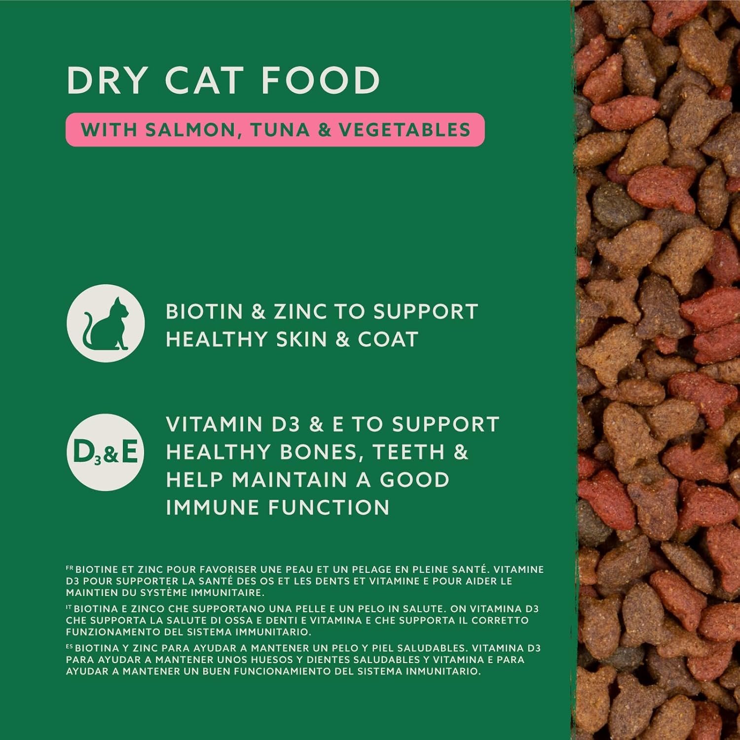 Croquettes complètes pour chats adultes au saumon, thon et légumes, 1 lot de 3kg – Image 2