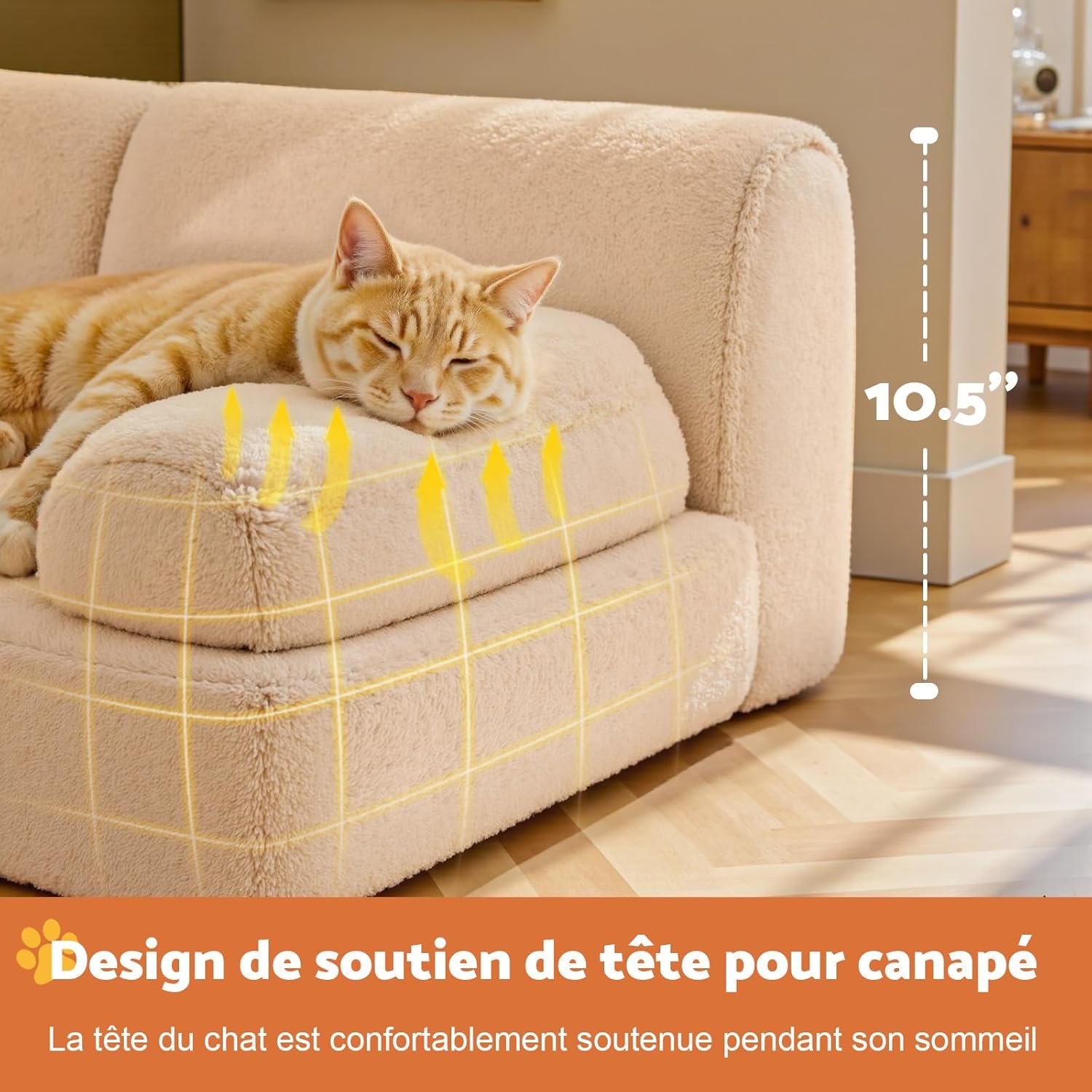 Gimars Canapé Lit pour Chat Grande Taille 10 % de Mousse en Plus, Lit Orthopédique Douillet avec Bords Relevés, Housse Amovible et Base Antidérapante,Couleur du thé au Lait – Image 2