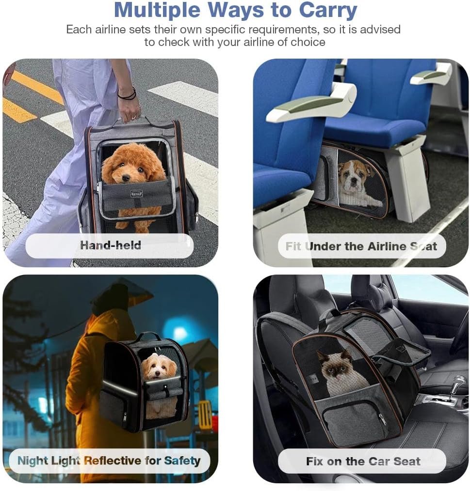 Lekespring Sac Transport Chat avec 4 Entrées, pour Chien, Respirant - Sac a Dos avec Harnais Intérieur - Charge Maximale 8kg - Gris – Image 6