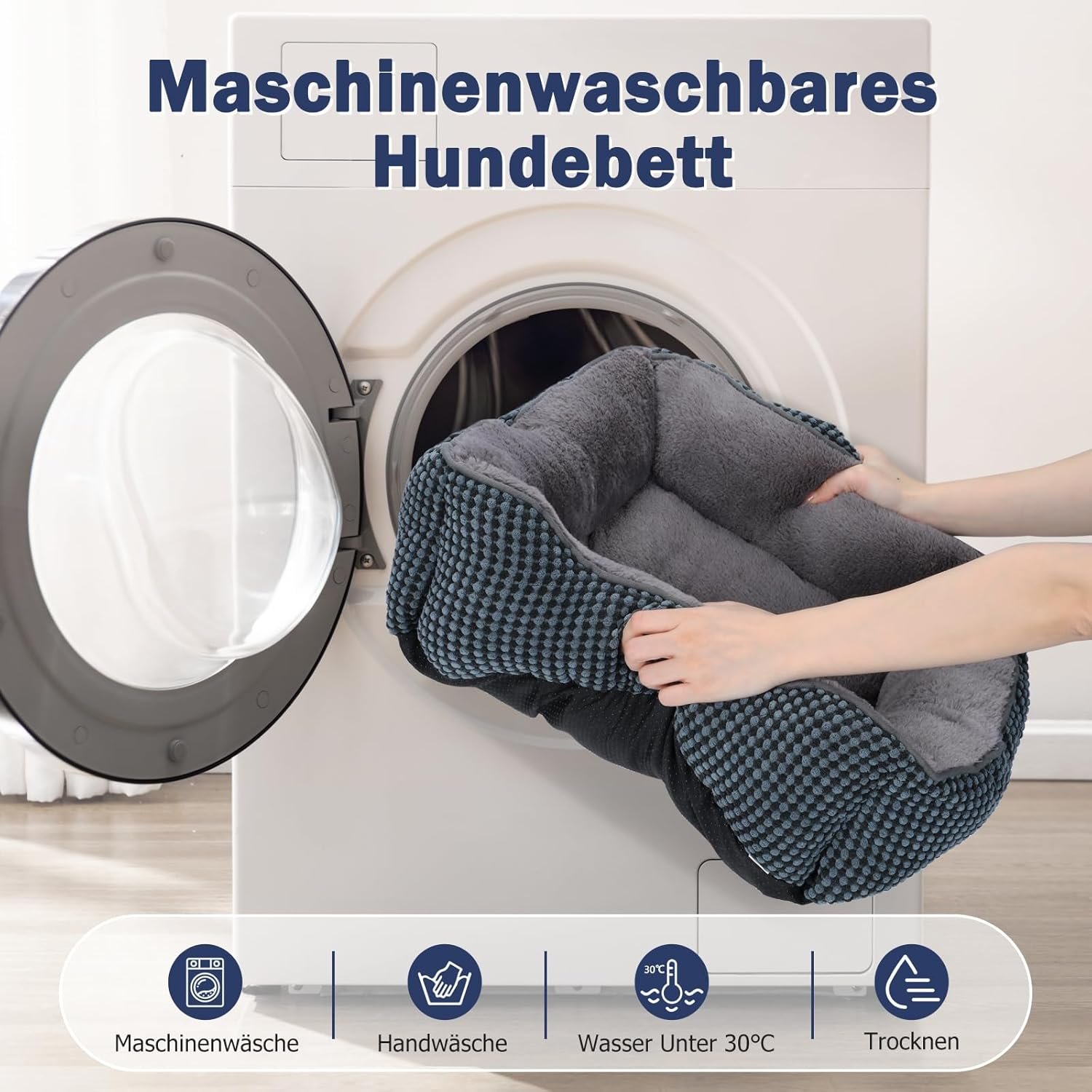 FURTIME Panier pour Chien Moyen Taille, Lit Chien Lavable, Antidérapant Coussin Anti-anxiété pour Petit Moyen Chiens et Chats, 63x53x20cm – Image 4