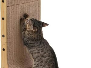 FUKUMARU Planche Gratter en Forme de L de 68 cm de Haut pour Mur et Coin, Grattoir pour Chat avec Balle Jouet pour Chats d'intérieur
