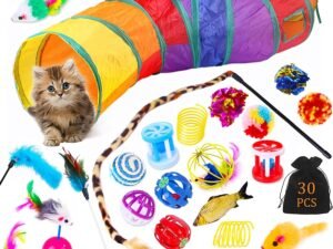 JOTOL Jouets Chat,30 Pièces Kit Jouet Chats,Jouets pour Chats Interactif Jeux Chaton avec Tunnel,Poisson,Souris,Plume,Balle Jeux Chaton