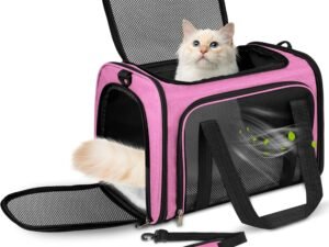 Lohofrnny Sac de Transport Chat, Sac Transport Chat Chien avec Matelas Souple, Sac Transport Chien Respirant et Pliable, Caisse de Transport Chat Respirant pour Petit Chien,Chat (Rose, 50x34x34cm)