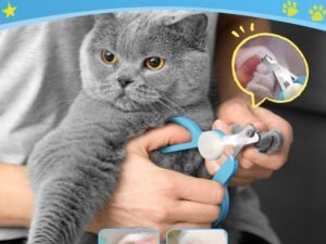 Euqvunn Coupe Griffes Chat, Professionnel Coupe Ongle Chat, avec Double Lame et Éclairage LED Amovible, Pour Chatons, Lapins, Cobayes, Oiseaux, Chiots, Animaux Moyens et Petits (Bleu Blanc)