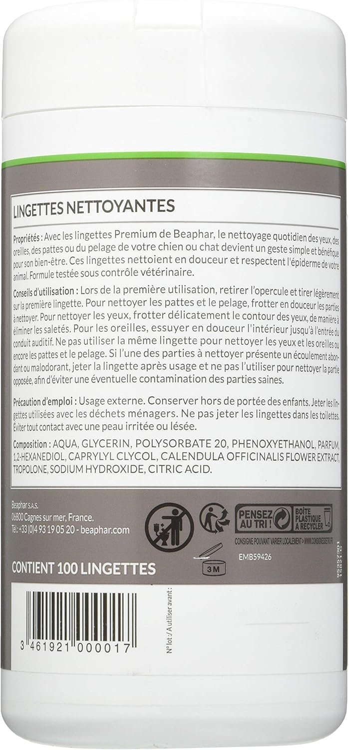 Beaphar – Lingettes nettoyantes Yeux, Oreilles, Pattes et Pelage pour Chien et Chat – Au Calendula aux vertus apaisantes – Facilite Le Nettoyage – Respecte l’épiderme de l’Animal – 100 lingettes – Image 2