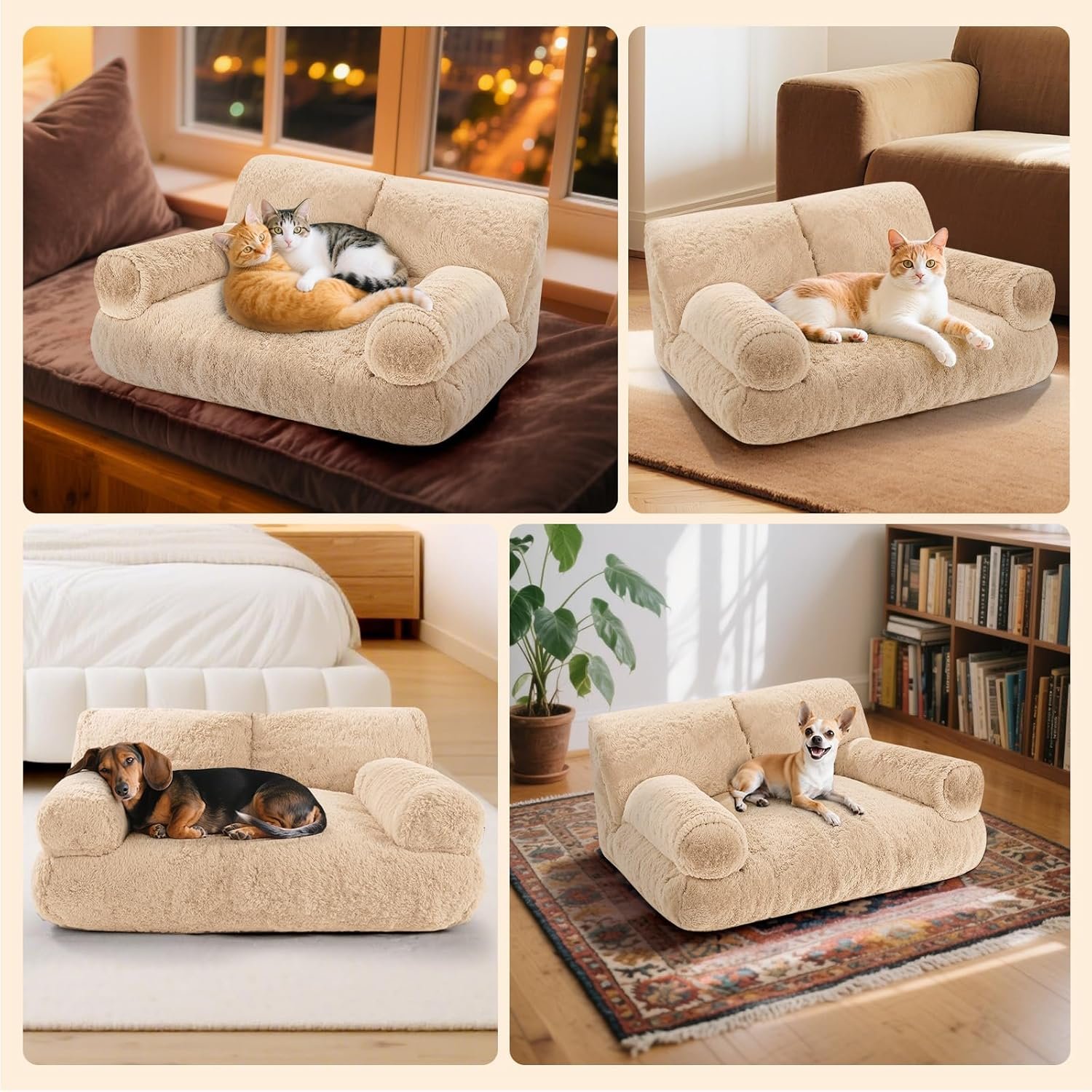 Gimars Canapé Lit pour Chat Grande Taille 10 % de Mousse en Plus, Lit Orthopédique Douillet avec Bords Relevés, Housse Amovible et Base Antidérapante,Couleur du thé au Lait – Image 4
