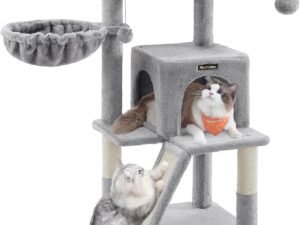 FEANDREA Arbre à Chat, Tour de Jeux, Grand Plate-Forme, Gris Clair