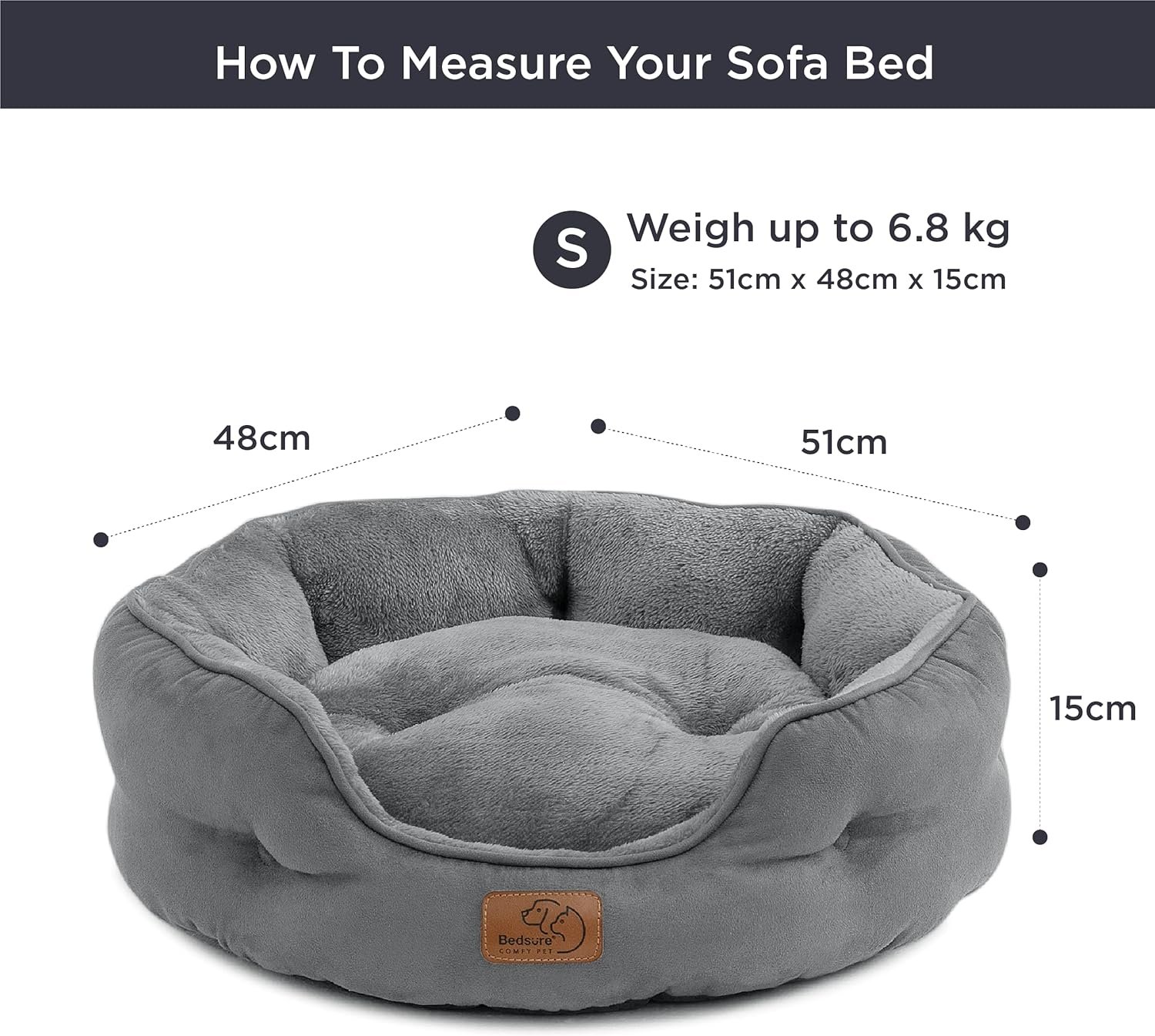 Bedsure Lit Lavable pour Chats - Canapé Antidérapant d'Intérieur, Rond Gris 51x48x15cm – Image 2