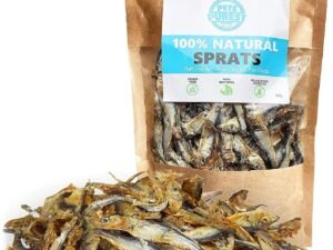 Pets Purest Sprats Friandises pour Chiens & Chats - Nourriture Naturelle à Base de Poisson Séché à l'Air pour Chiens Adultes & Seniors, Chiots, Chatons. Hypoallergénique pour Animaux de Compagnie