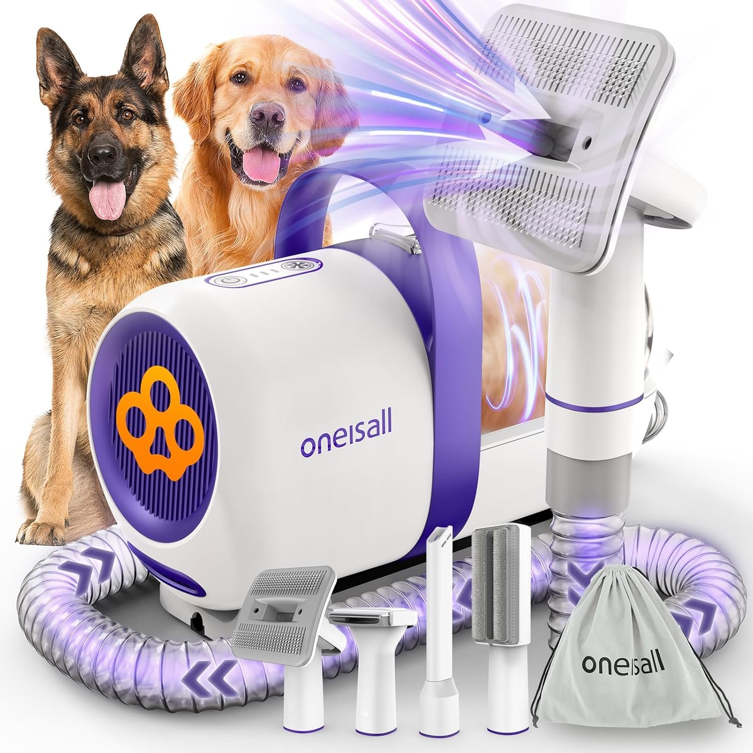 oneisall Aspirateur Poil de Chien et Chat, Aspirateur Poils d'animaux avec la Brosse, 12000Pa Puissance d'Aspiration, Elimine 99.99% des Poils d'animaux avec 4 Accessoires de Soins, 1.5L Capacité