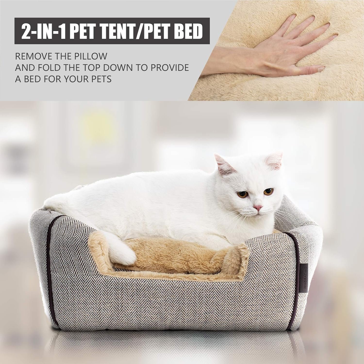 Lit niche pour chat d’intérieur avec coussin amovible lavable rembourré, lit doux et auto-chauffant pour chat – Image 3