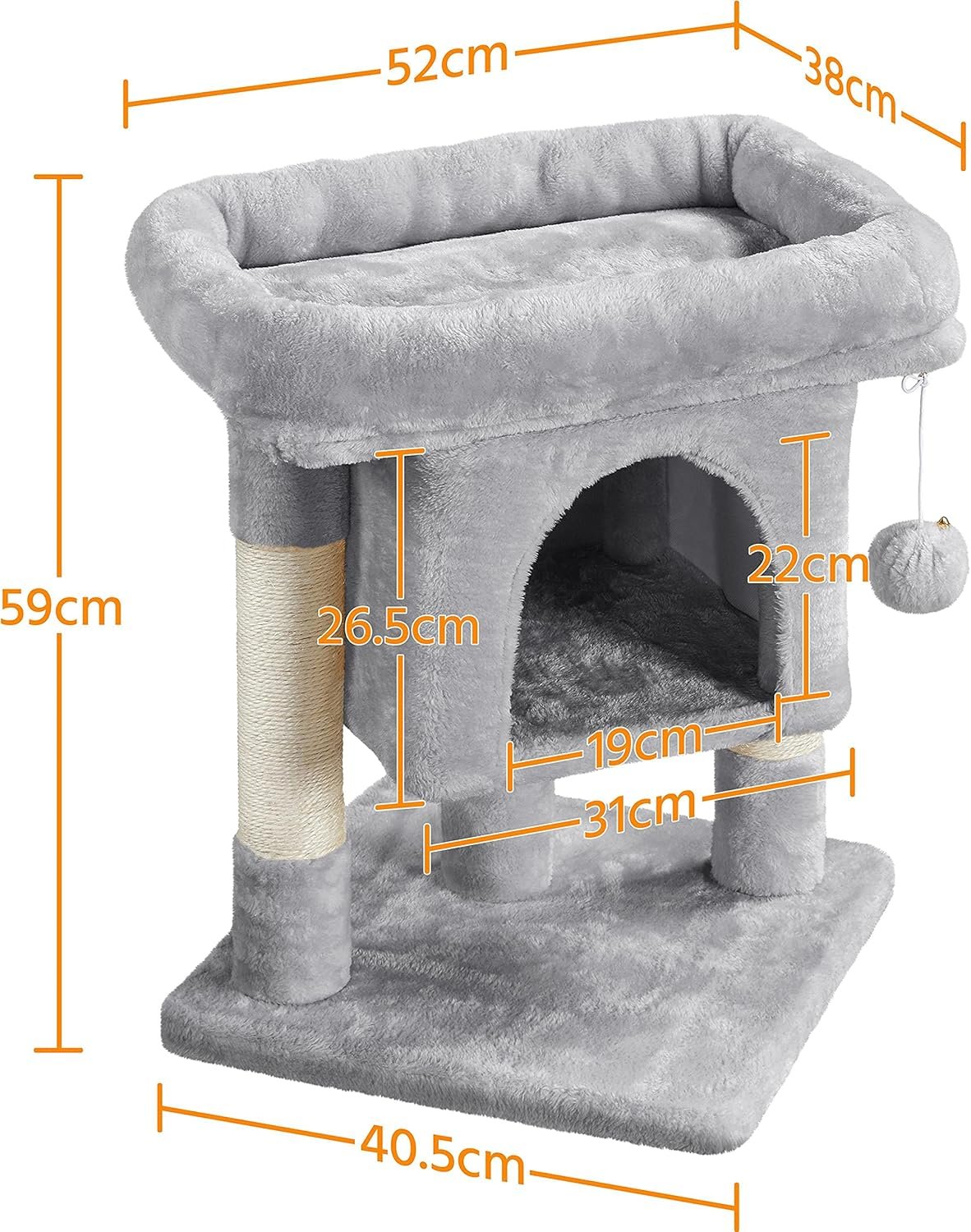 Yaheetech Arbre à Chat Design avec Niche et Plate-Forme Arbre-griffoir Tour pour Chat Hauteur 59cm Gris Clair – Image 2