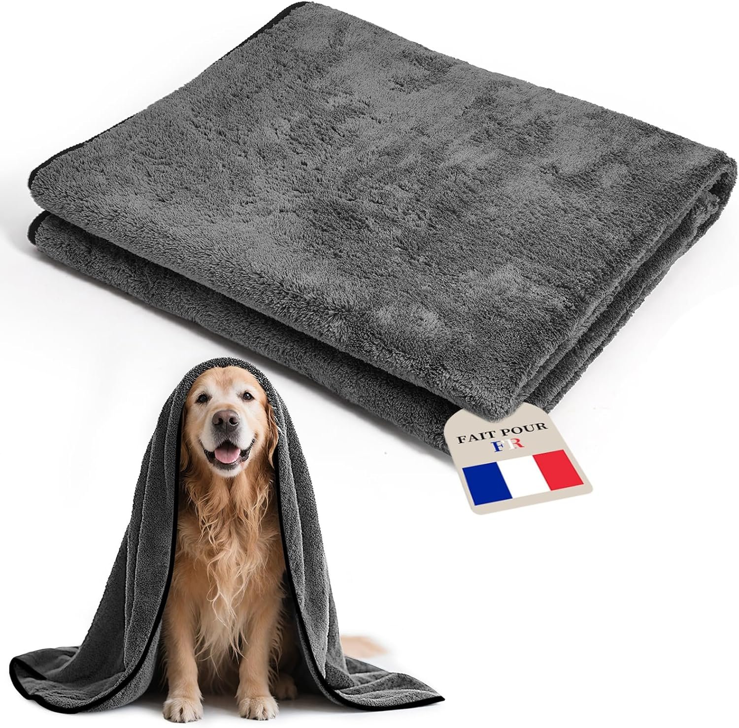 FuzzyFlavor Extra Épais et Résistant à la Déchirure Microfibre Serviette Chien pour Chiens et Chats | 120 × 70 cm Serviette pour Chien de Bain Microfibre | Chien Accessoires de Taille Moyenne/Grande