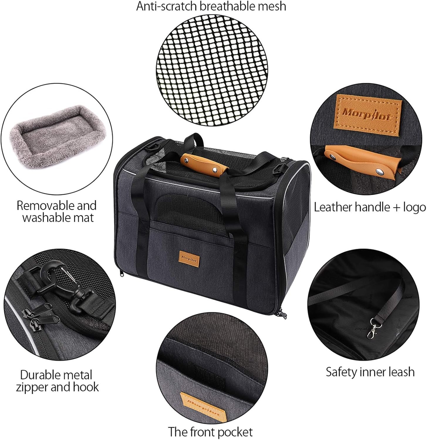 Morpilot Sac Transport Chat Chien, Caisse de Transport Chat Respirant et Pliable Cage Transport Chat avec Matelas en Peluche Amovible + Bol (Accepté au Maximum 15lbs/7kg,44 * 31 * 34cm) – Image 5