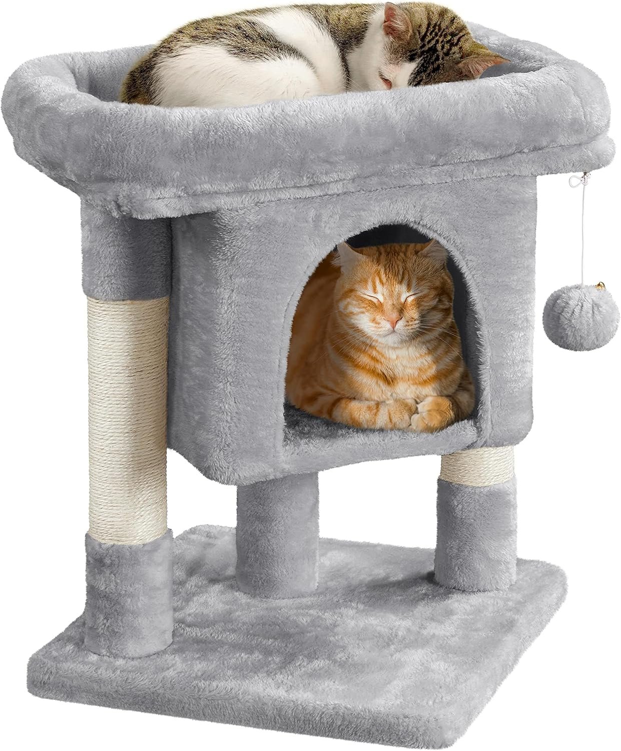 Yaheetech Arbre à Chat Design avec Niche et Plate-Forme Arbre-griffoir Tour pour Chat Hauteur 59cm Gris Clair