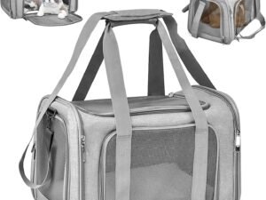 Sprifityy Sac de Transport pour Chat d'Extérieur Pliable et Respirant, Caisse Avec Matelas Souple pour Chat et Chien, Voyage en Train/Voiture (Gris, 45x30x30 cm)