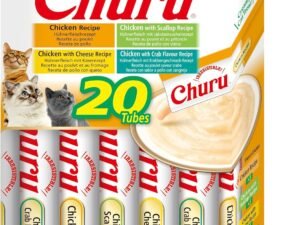 INABA Churu - Friandises pour Chats en Purée aux 4 Saveurs de Poulet - Délicieux Snacks pour Félins - Texture Lisse et Onctueuse - Nourriture pour Chats - 20 Tubes x 14g