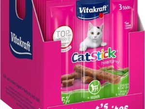 VITAKRAFT - Friandises Chat « Cat-Stick Mini » - Au Poulet et Herbe à Chat - Alimentation Pour Chat - Lot de 20 Sachets Fraîcheur De 3 Bâtonnets De 6 g