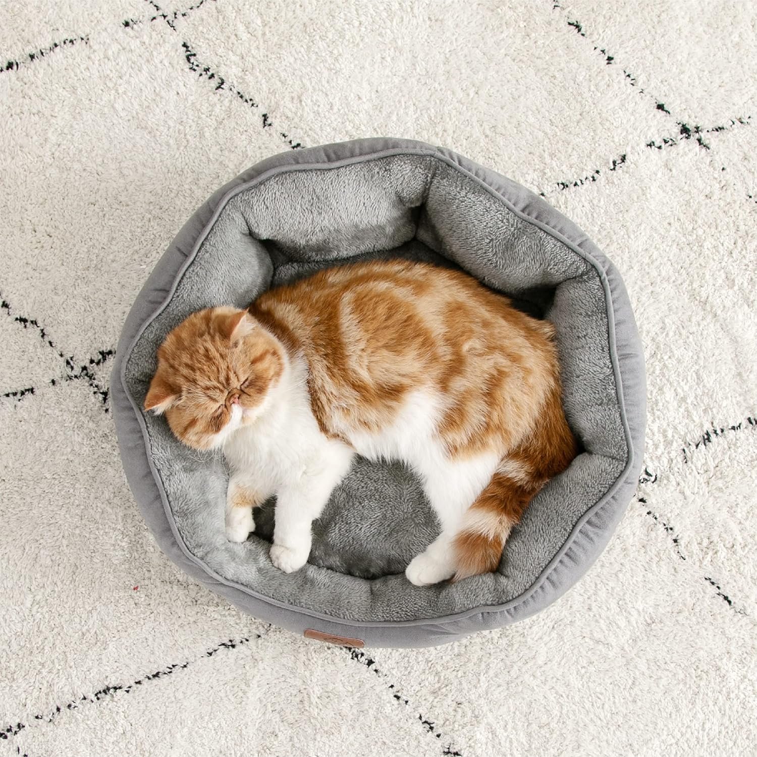 Bedsure Lit Lavable pour Chats - Canapé Antidérapant d'Intérieur, Rond Gris 51x48x15cm