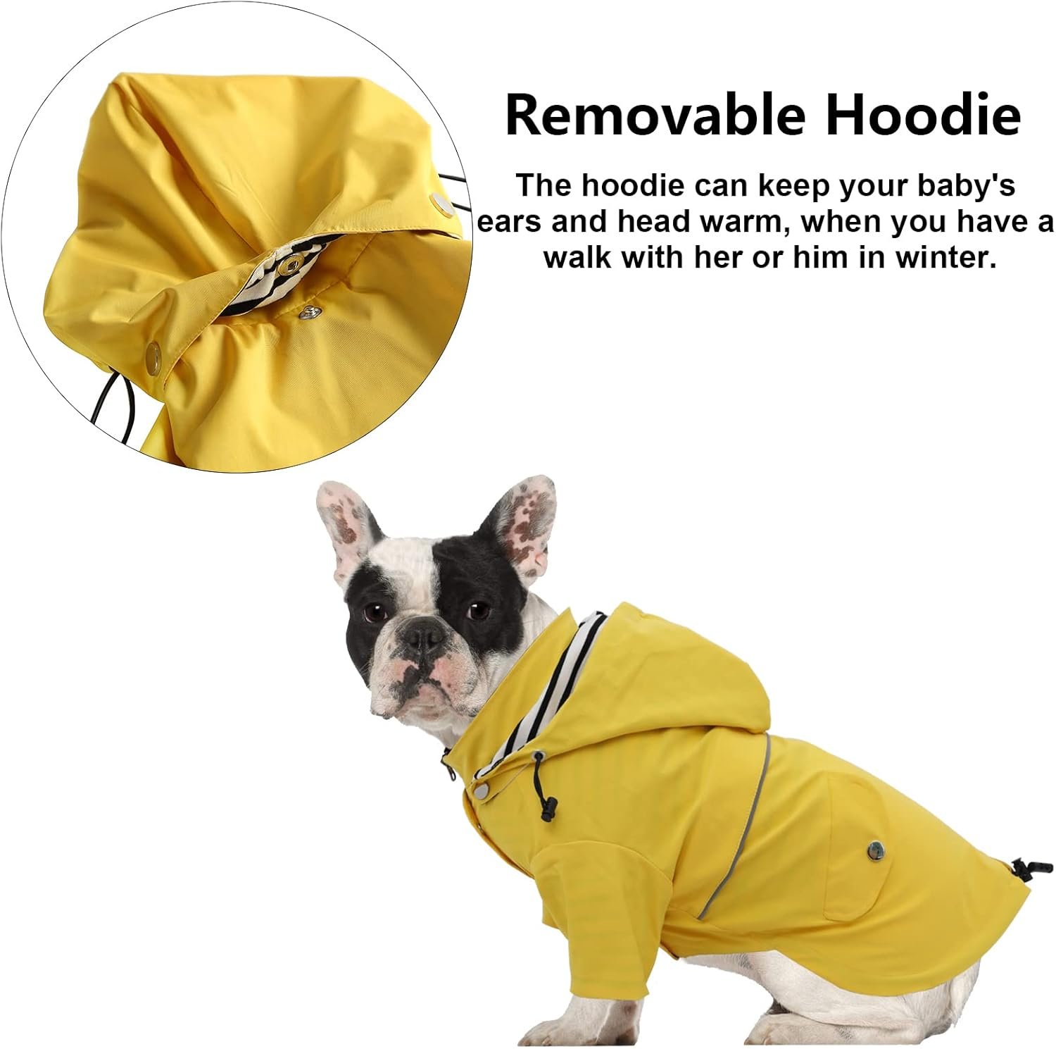 MOREZI Imperméable pour Chien, avec Boutons et Fermetures éclair réfléchissants, imperméable/Pluie, Cordon de Serrage réglable, Capuche Amovible-Jaune – Image 2