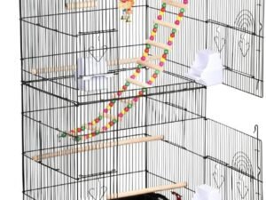 Yaheetech Cage à Oiseaux avec 3 Jouets Poignée Portable 4 Mangeoires 3 Perchoirs Cage pour Perruche Calopsitte Conure Pinson Canaris 46 x 35,5 x 99 cm