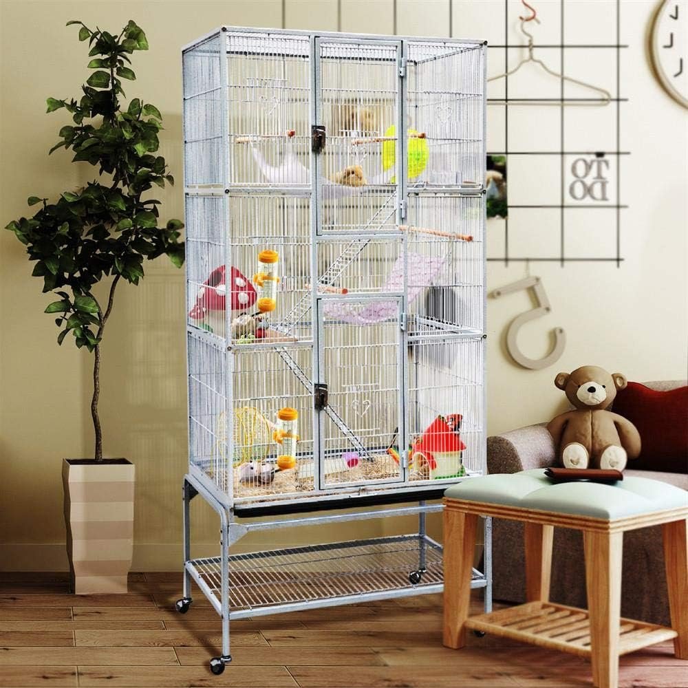 Yaheetech Cage Oiseaux Cage Perroquet Volière Oiseaux Intérieur pour Perruche Calopsitte Conure Canaris avec Pied sur Roulette 77x 46x175,5cm Blanc – Image 2