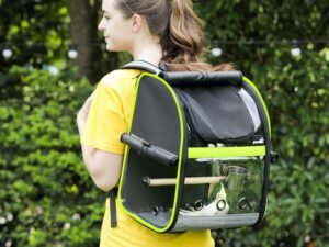 Pecute Sac à Dos de Transport Oiseau avec Rideaux Imperméable Anti-Soleil, Cage Transparente avec 4 Accessoires, pour Perroquet Carani Perruche