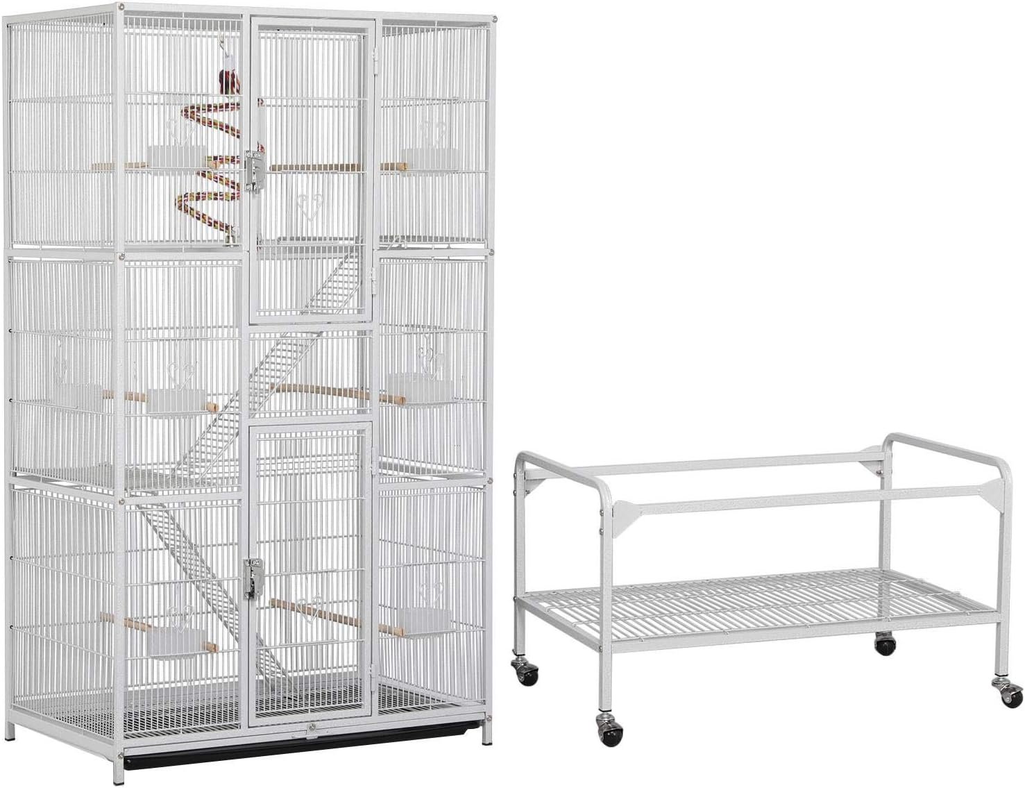 Yaheetech Cage Oiseaux Cage Perroquet Volière Oiseaux Intérieur pour Perruche Calopsitte Conure Canaris avec Pied sur Roulette 77x 46x175,5cm Blanc – Image 7