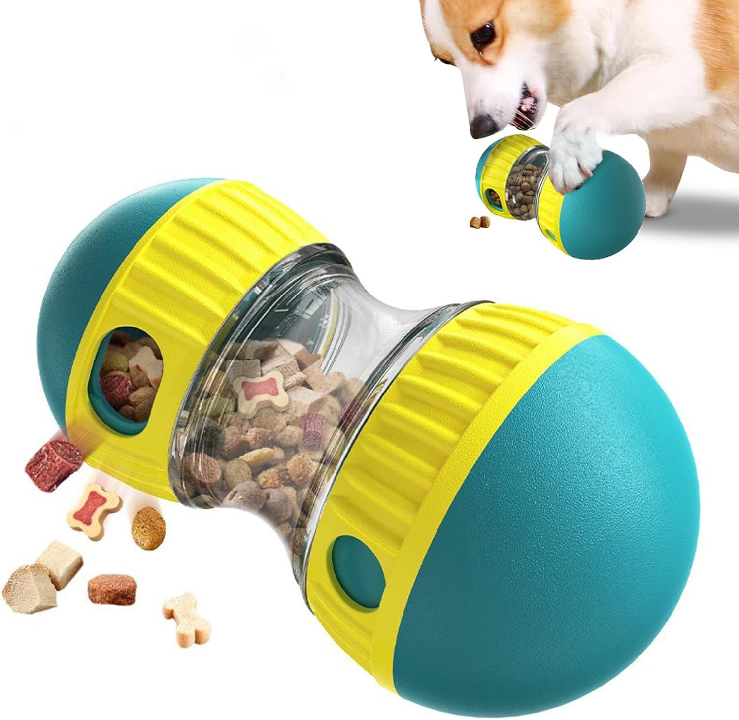 Jouet pour Chien Indestructible, Jouets pour Chiens Interactif de Mangeoire, Distributeur Croquettes Jouet Occupation pour Chiot, Cadeau d'anniversaire pour Chien à Couinement (Bleu)