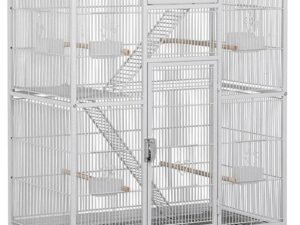 Yaheetech Cage Oiseaux Cage Perroquet Volière Oiseaux Intérieur pour Perruche Calopsitte Conure Canaris avec Pied sur Roulette 77x 46x175,5cm Blanc