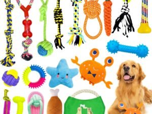 Jouets pour Chien,19 Pièces de Jouet Chiot Chien,y Compris la Corde avec Balle,Corde avec Nœud,Anneau de Caoutchouc,Coton Jouets à Mâcher Durables pour Petits Moynne et Grande Chiens